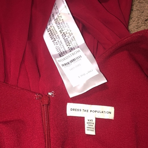 Dress The Population Corey Cap Sleeve V-Neck Chiffon Lace Dress Garnet XXS - Picture 11 of 13